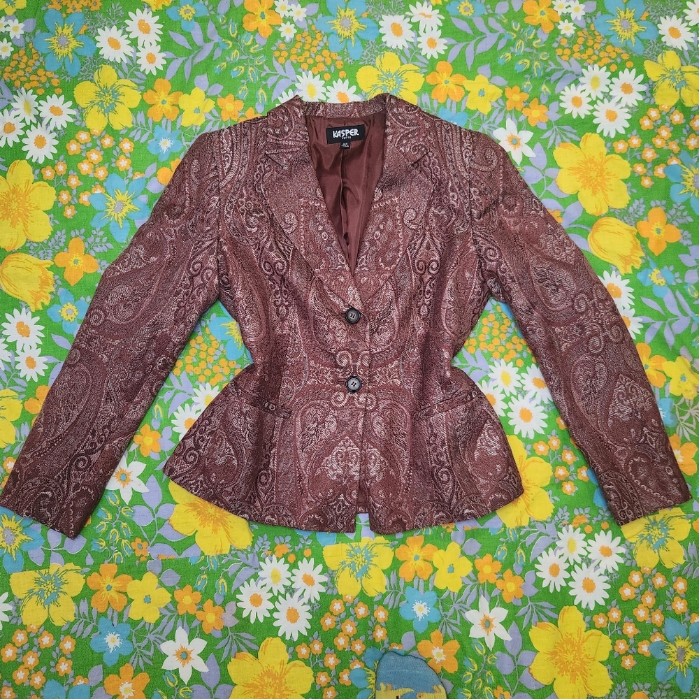 Kasper Vintage 90s Brown Paisley Blazer Jacket
